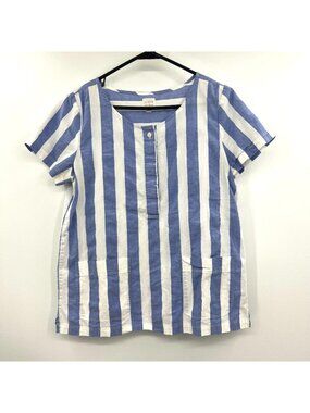 J.Crew Blue White Striped Quarter Button Top Women's Small